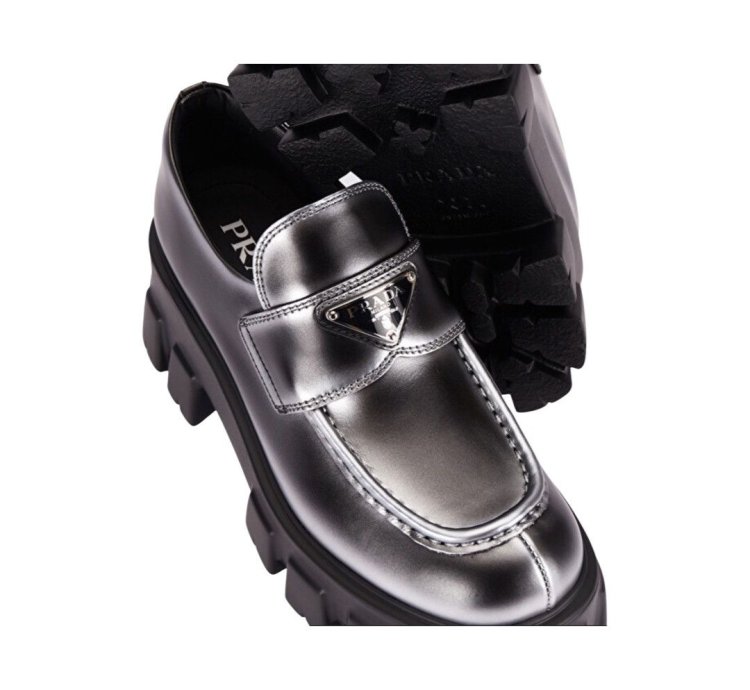 Prada Logo Monolith Leather Loafers