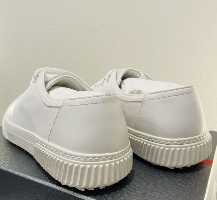 Prada Low Top Canvas And Leather Sneakers