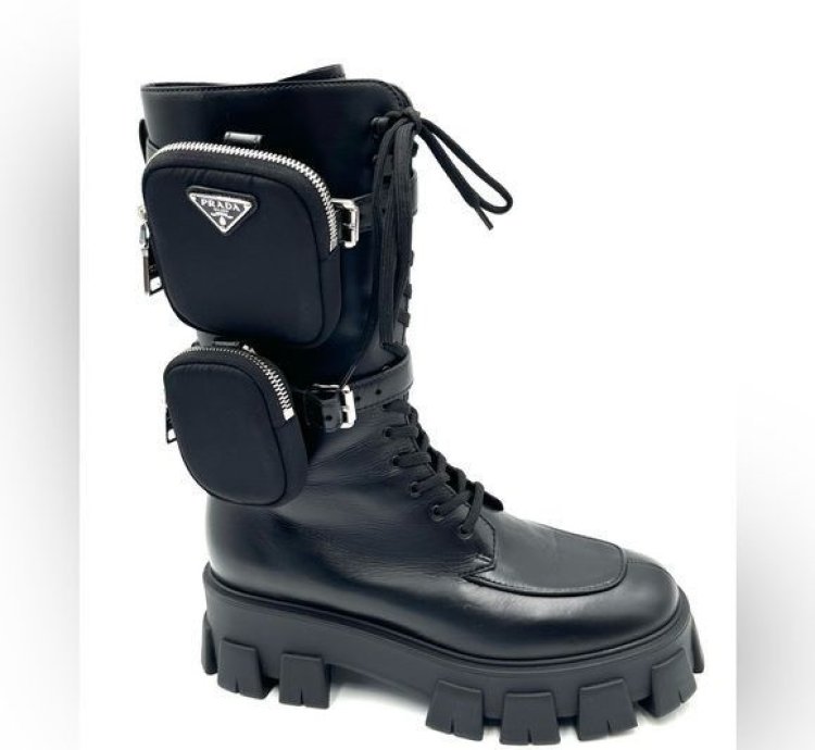 Prada Lug-sole Leather Combat Boots