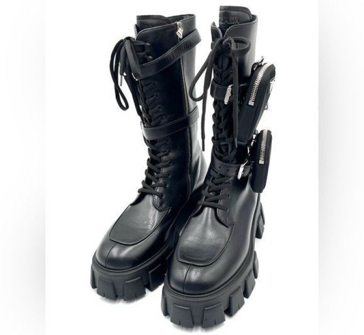 Prada Lug-sole Leather Combat Boots