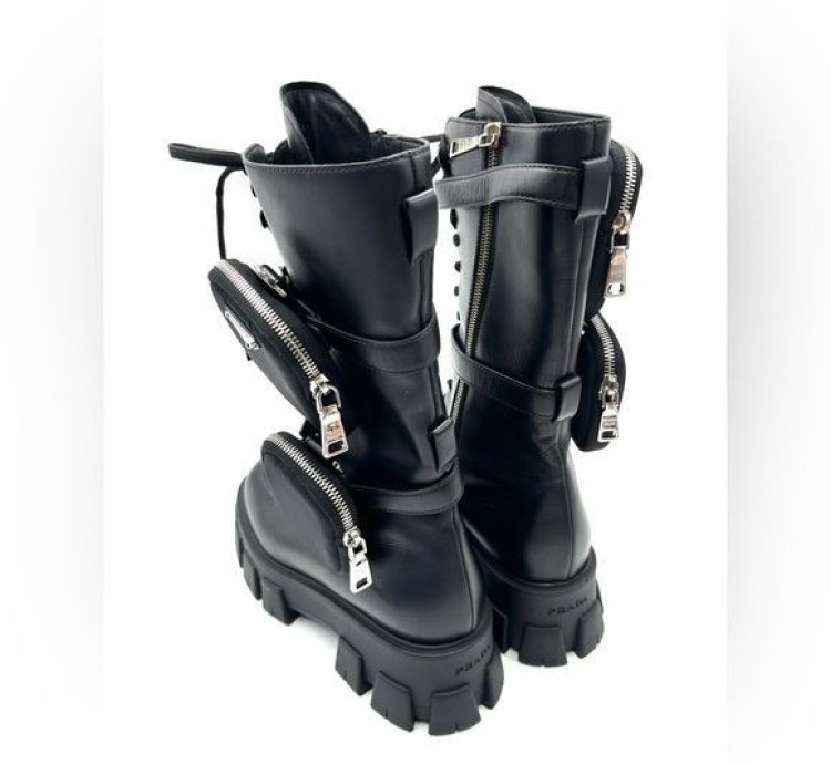 Prada Lug-sole Leather Combat Boots