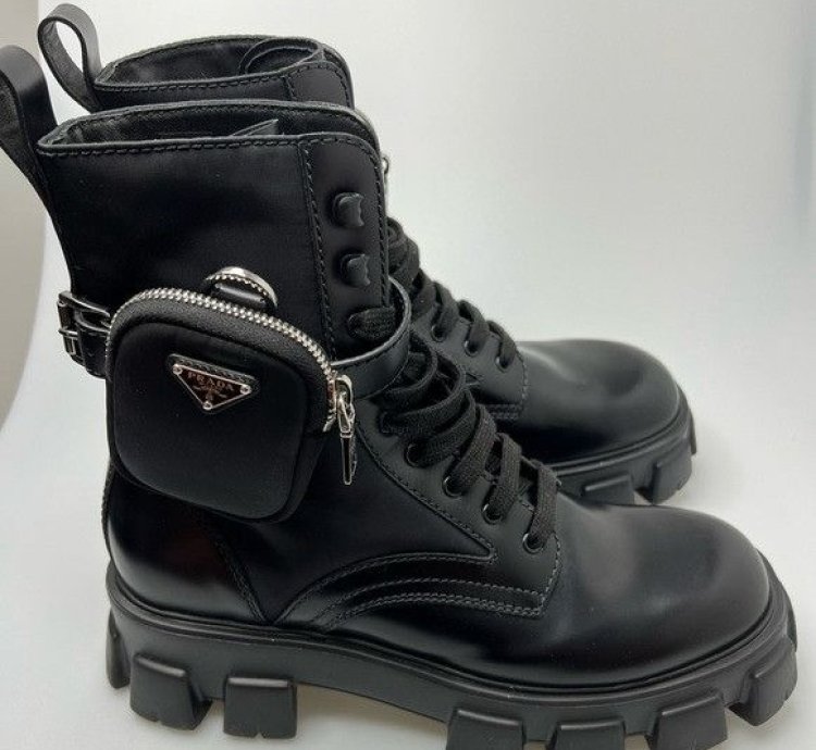 Prada Lug-sole Leather Combat Boots Black