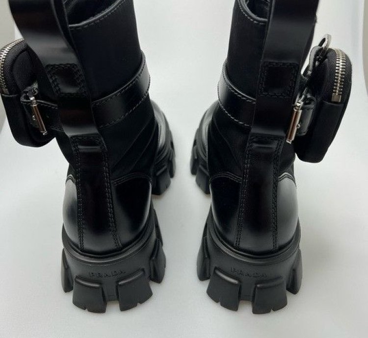 Prada Lug-sole Leather Combat Boots Black