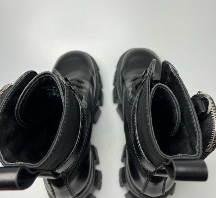 Prada Lug-sole Leather Combat Boots Black