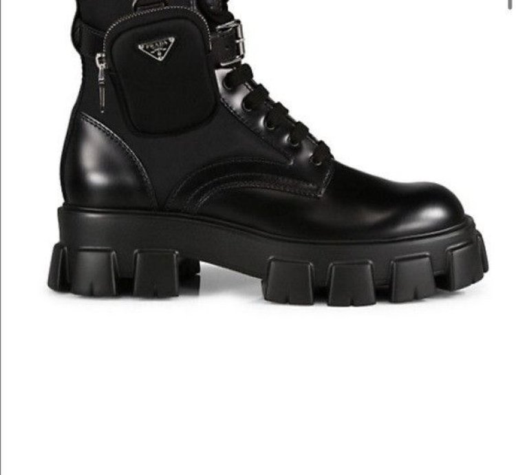 Prada Lug-sole Leather Combat Boots Black