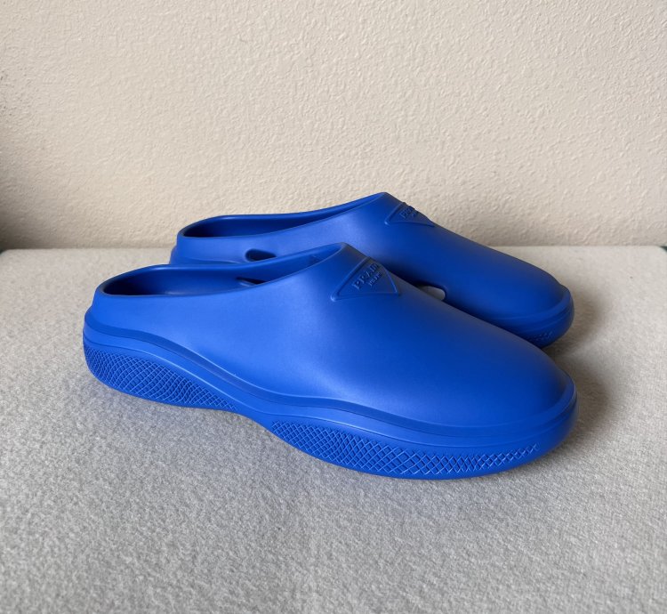 Prada Mellow Rubber Slip Ons In Blue