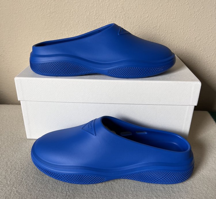 Prada Mellow Rubber Slip Ons In Blue