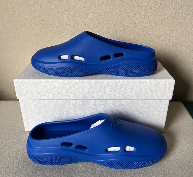 Prada Mellow Rubber Slip Ons In Blue