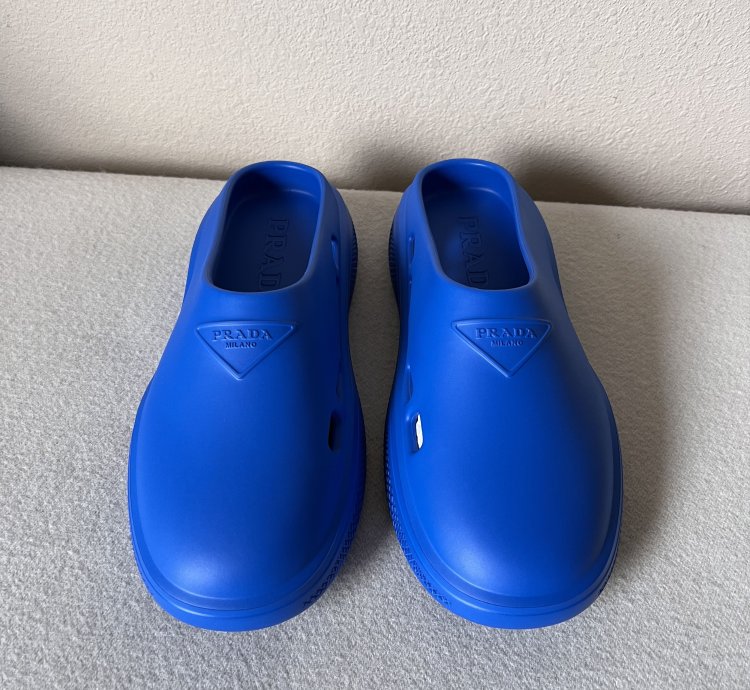 Prada Mellow Rubber Slip Ons In Blue