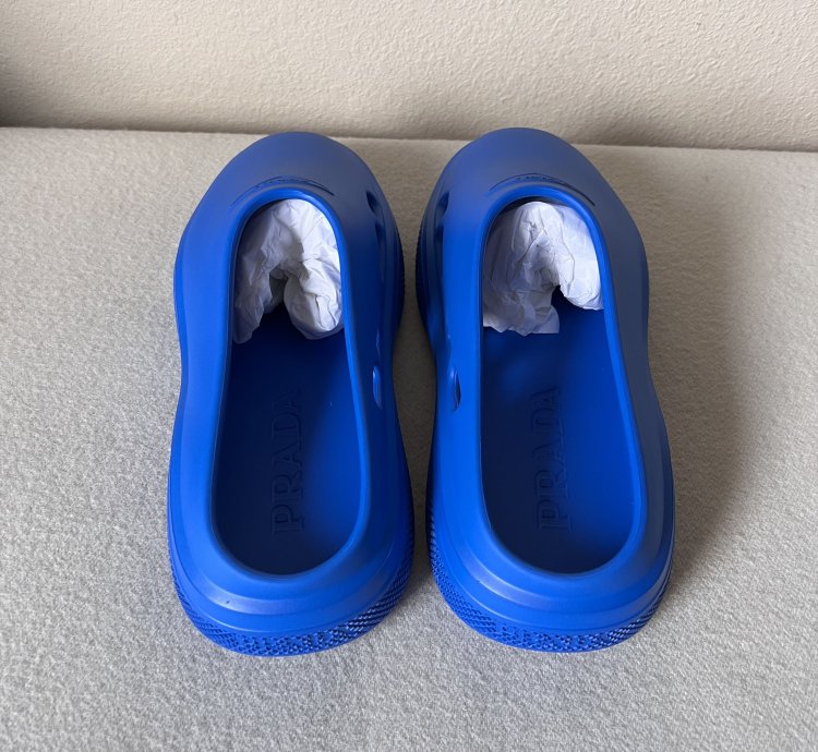 Prada Mellow Rubber Slip Ons In Blue
