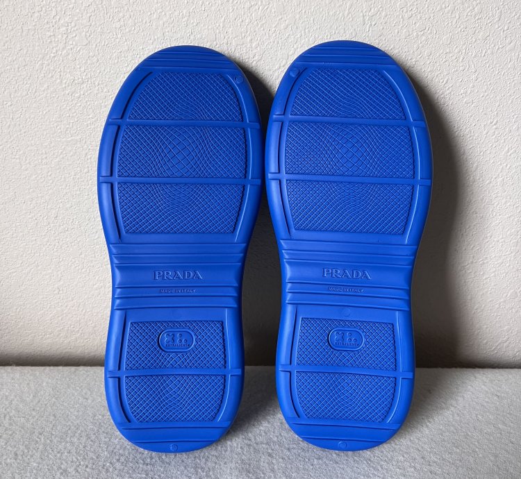 Prada Mellow Rubber Slip Ons In Blue
