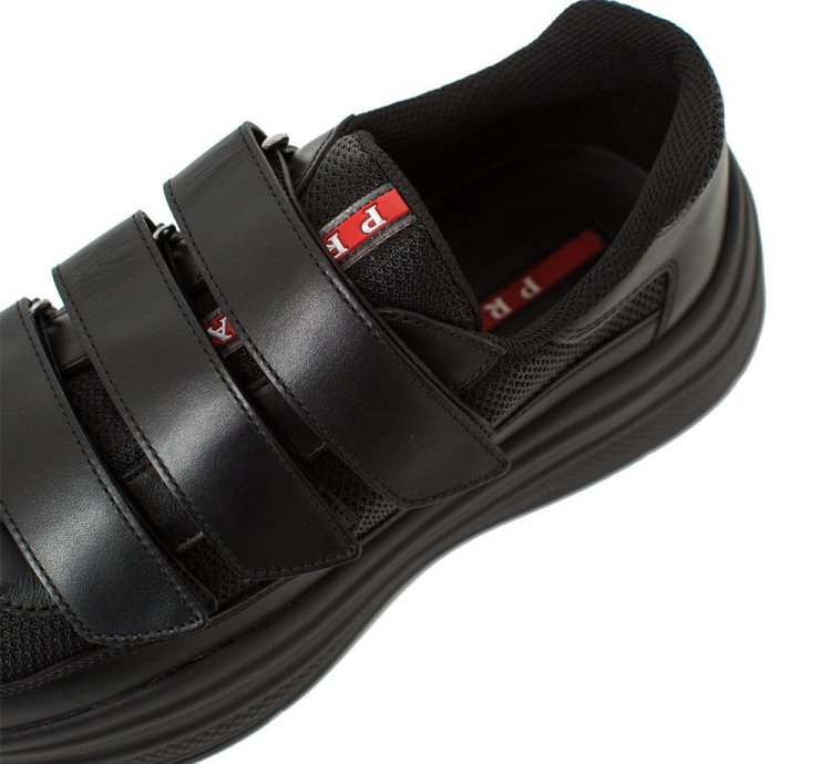 Prada Men America Cup Leather Strapped Sneakers Black