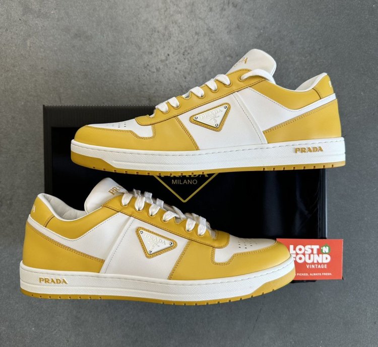 Prada Men Downtown Leather Low Top Sneaker Sun Size 10 Uk