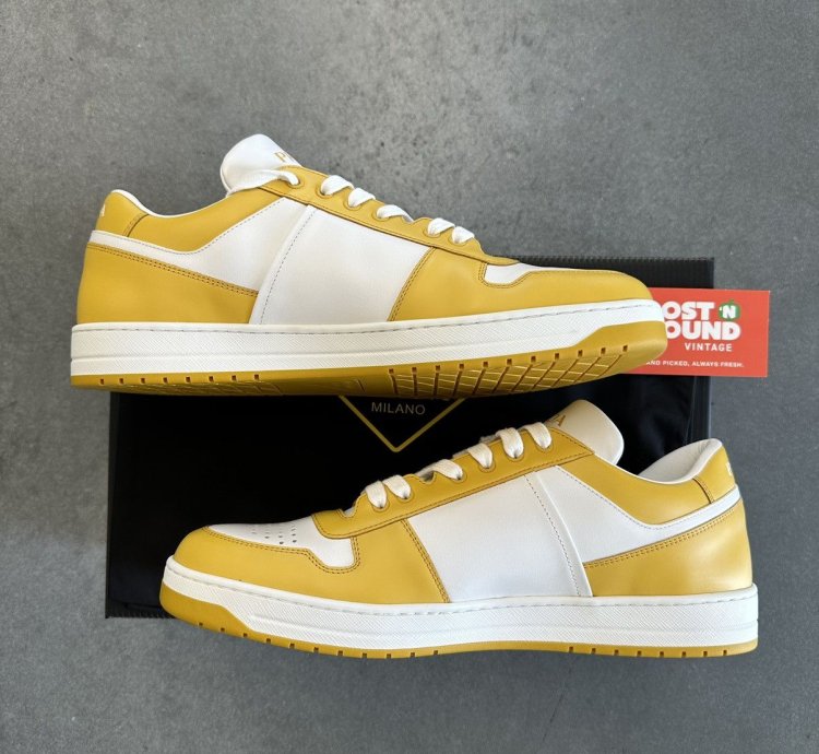 Prada Men Downtown Leather Low Top Sneaker Sun Size 10 Uk