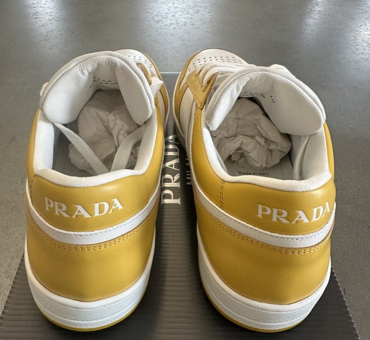 Prada Men Downtown Leather Low Top Sneaker Sun Size 10 Uk
