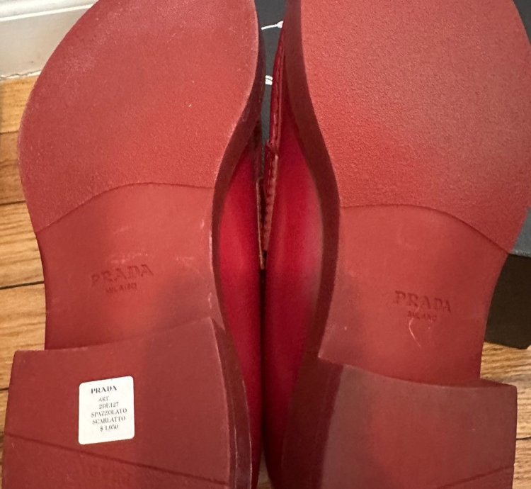 Prada Men Triangle Loafers In Red