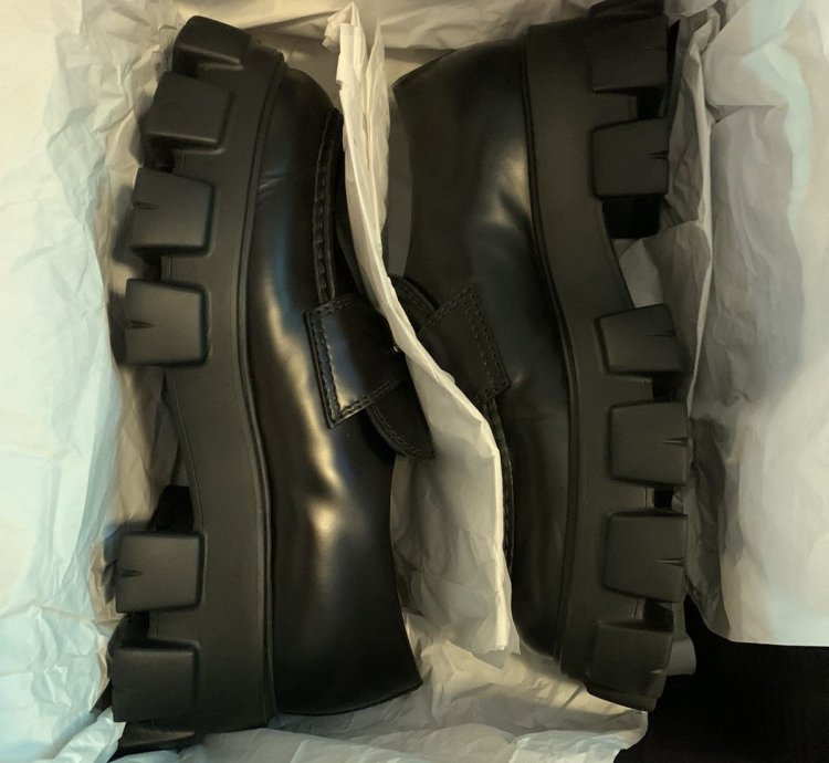 Prada Mens Monolith Brushed Leather Loafers