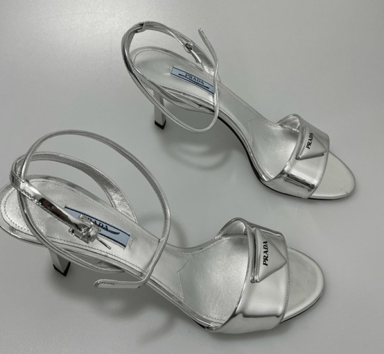 Prada Metallic Leather Logo Sandals Women Eu 39 Us 9 1050
