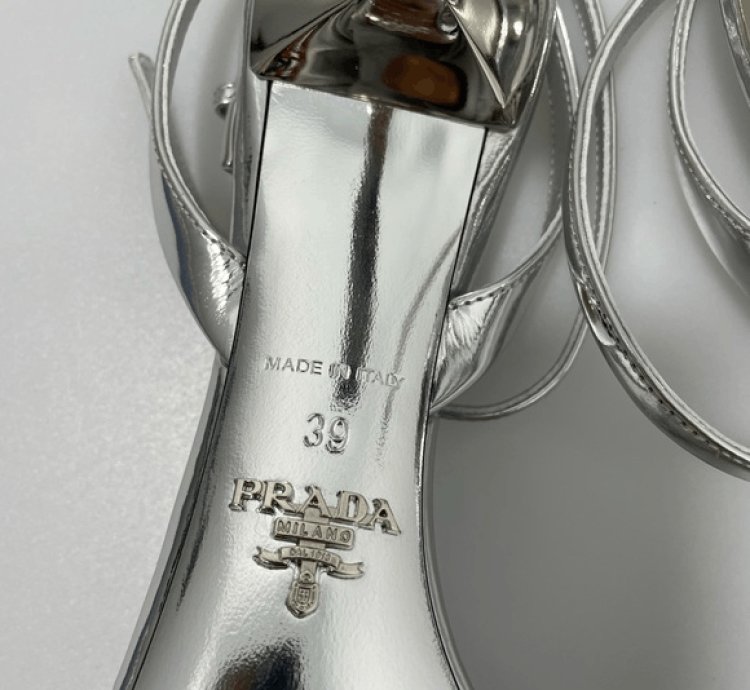 Prada Metallic Leather Logo Sandals Women Eu 39 Us 9 1050