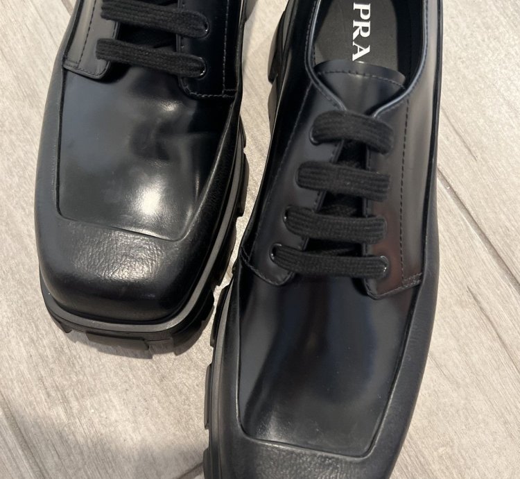 Prada Monolith Black Derby Leather Rubber Cap Toe Sz 11