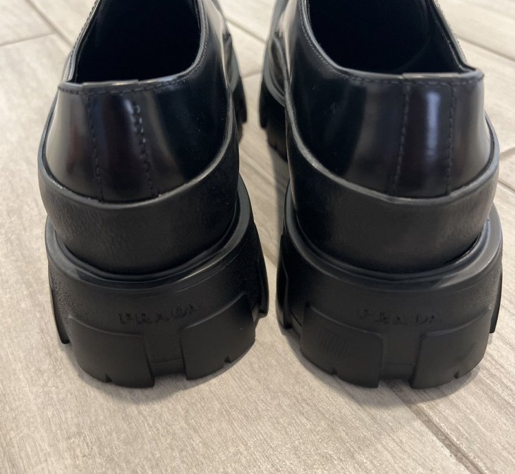 Prada Monolith Black Derby Leather Rubber Cap Toe Sz 11