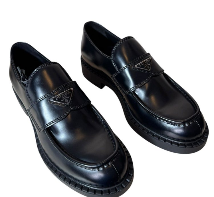 Prada Monolith Black Leather Loafers Size 43 Eu 9 Us