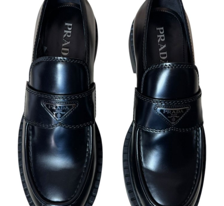 Prada Monolith Black Leather Loafers Size 43 Eu 9 Us