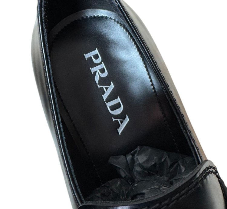 Prada Monolith Black Leather Loafers Size 43 Eu 9 Us
