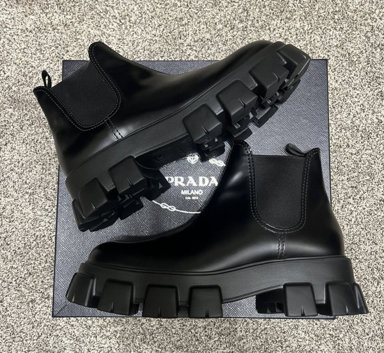 Prada Monolith Brushed Leather Chelsea Boots