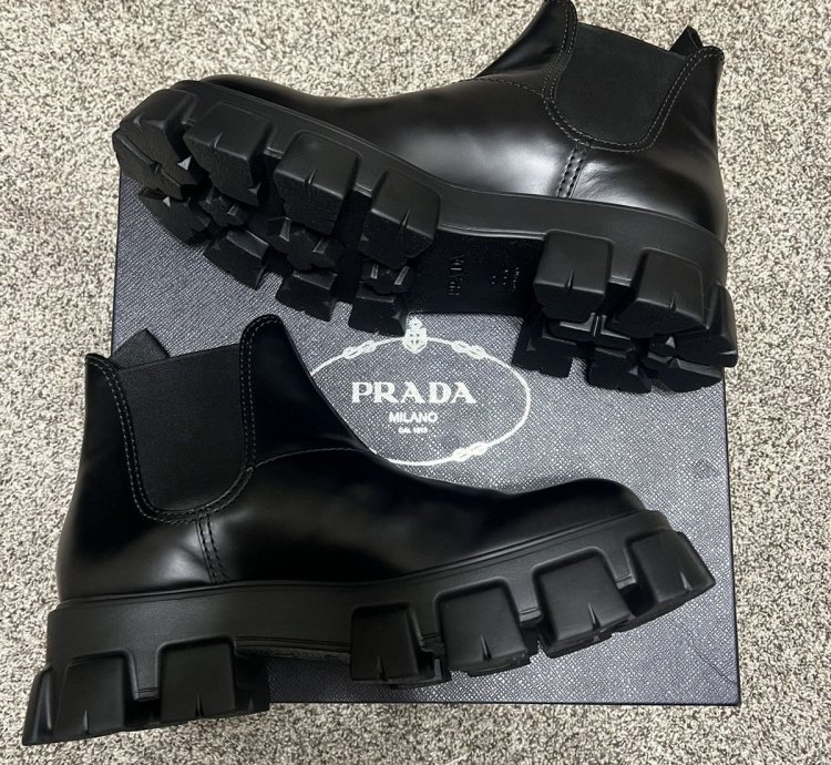 Prada Monolith Brushed Leather Chelsea Boots