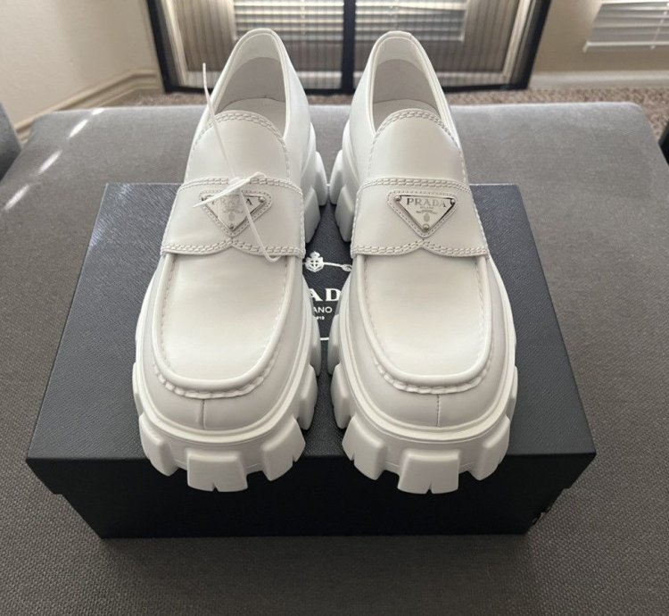 Prada Monolith Brushed Leather Loafers