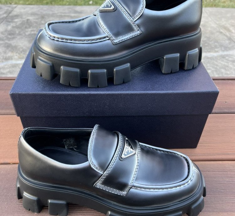 Prada Monolith Brushed Leather Loafers Size 8