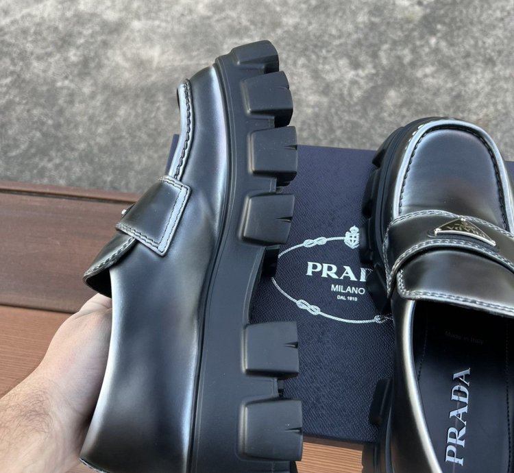 Prada Monolith Brushed Leather Loafers Size 8