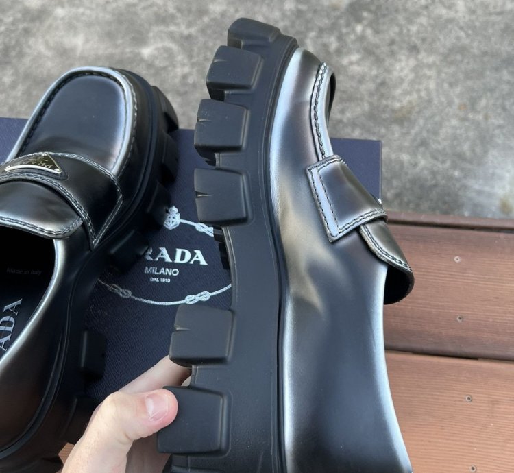 Prada Monolith Brushed Leather Loafers Size 8