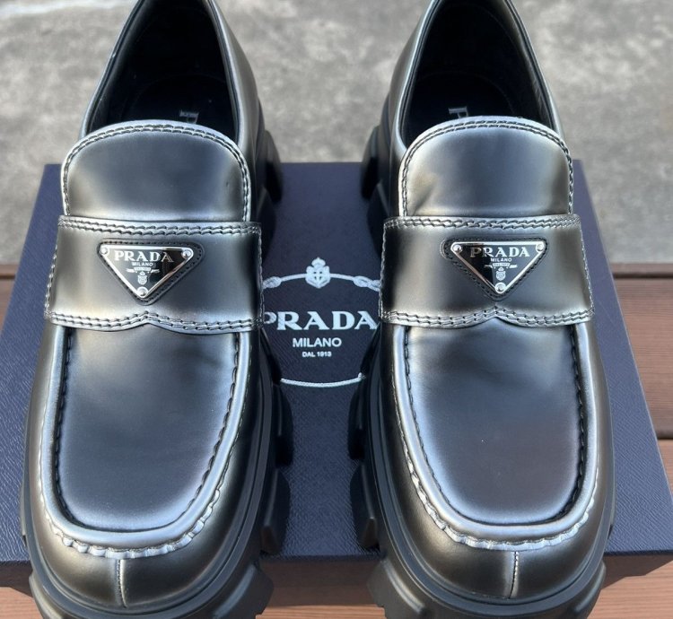 Prada Monolith Brushed Leather Loafers Size 8