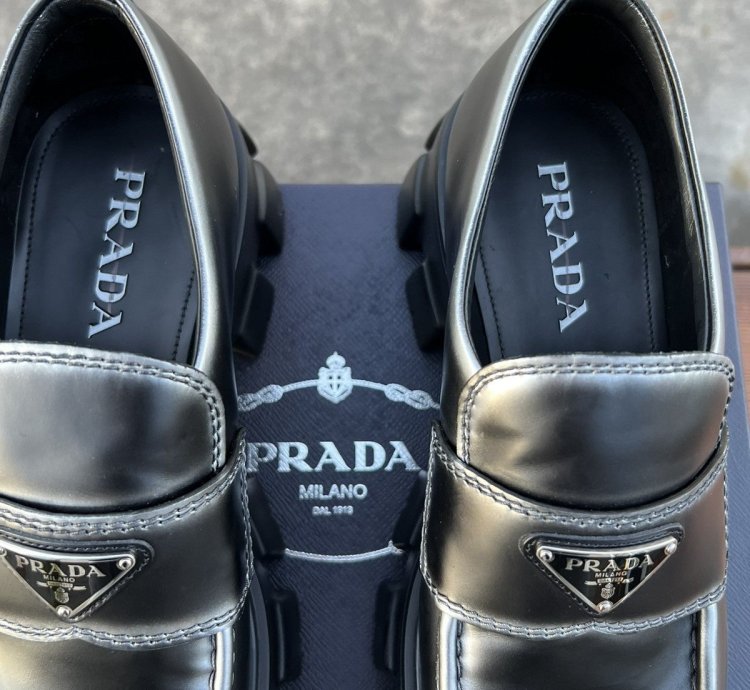Prada Monolith Brushed Leather Loafers Size 8