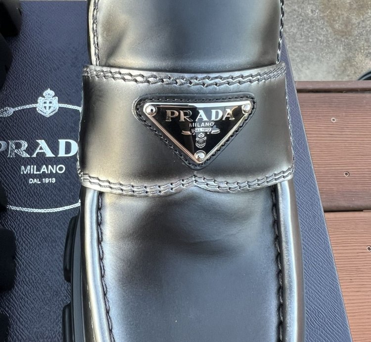 Prada Monolith Brushed Leather Loafers Size 8