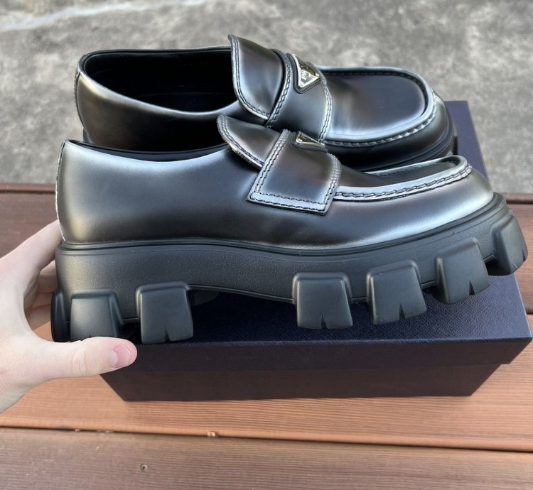 Prada Monolith Brushed Leather Loafers Size 8