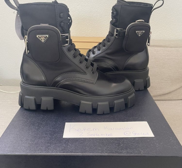 Prada Monolith Leather And Nylon Fabric Boots Size 11us 45eu