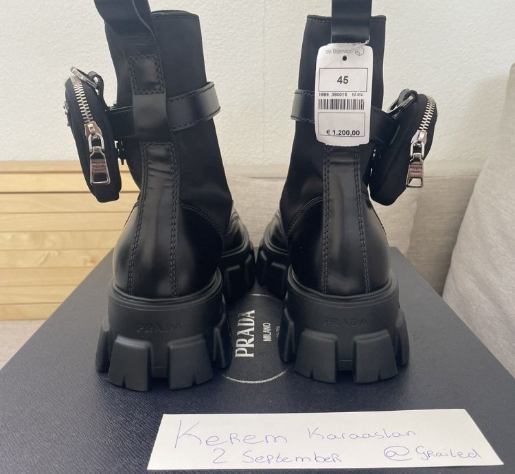 Prada Monolith Leather And Nylon Fabric Boots Size 11us 45eu