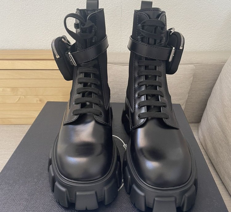 Prada Monolith Leather And Nylon Fabric Boots Size 11us 45eu