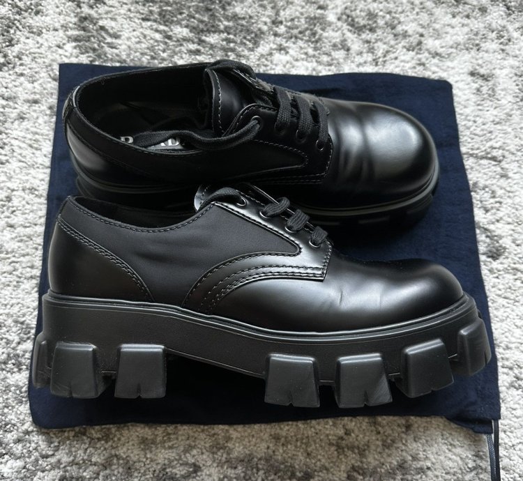 Prada Monolith Rois Leather And Nylon Derby