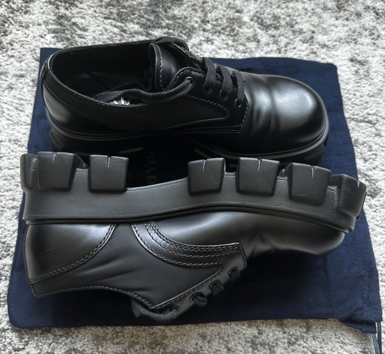 Prada Monolith Rois Leather And Nylon Derby