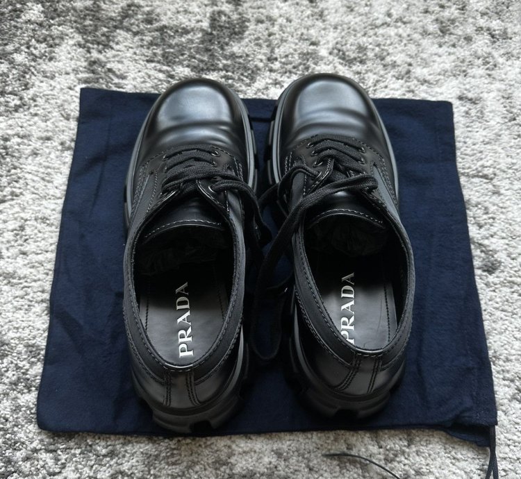 Prada Monolith Rois Leather And Nylon Derby
