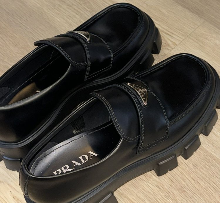 Prada Monolith Triangle Logo Loafers