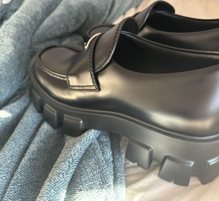 Prada Monolith Triangle Logo Loafers