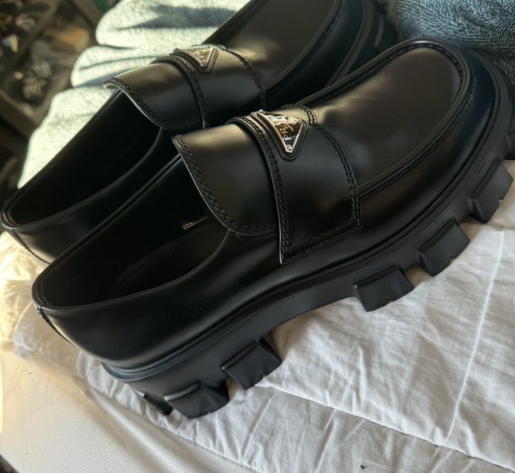 Prada Monolith Triangle Logo Loafers