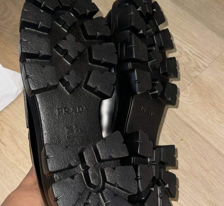 Prada Monolith Triangle Logo Loafers