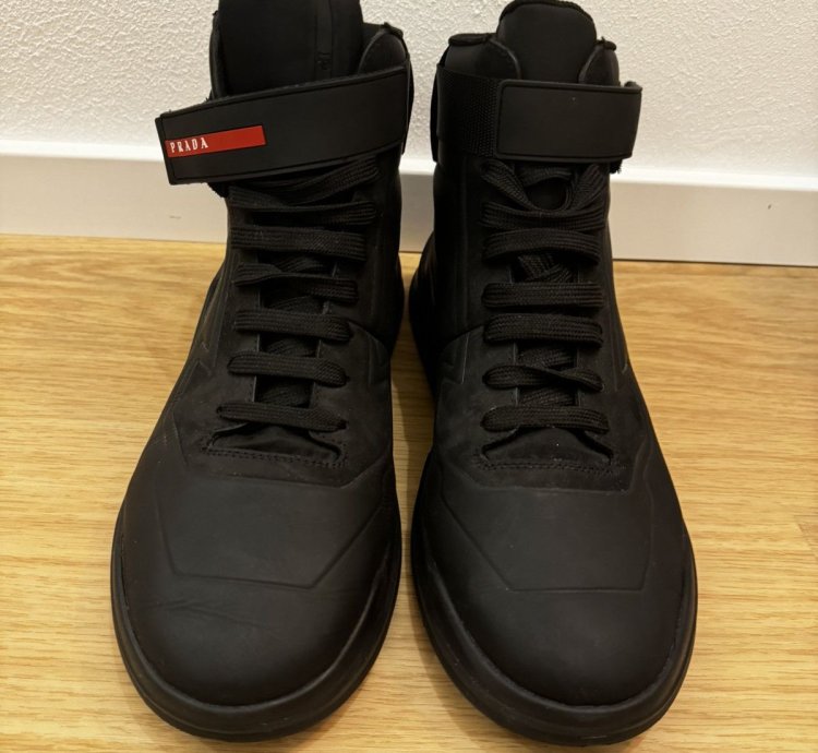 Prada Nubuck Polarius Mens High Top Sneakers 10 5 Black