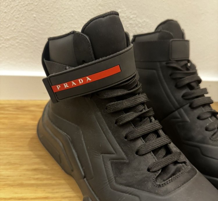 Prada Nubuck Polarius Mens High Top Sneakers 10 5 Black